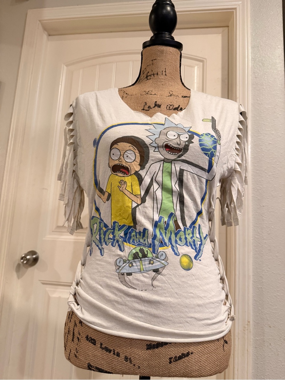 Rick and Morty Upcycled Fringe Tee – Size Small
